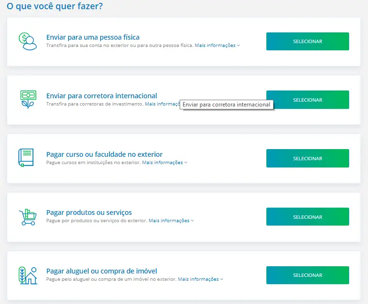 Escolha qual a natureza de operação na Remessa Online na hora de enviar dinheiro para Portugal