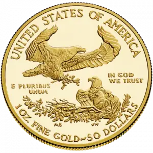 Moeda de Dólar Americano de USD $50, denominada American Gold Eagle