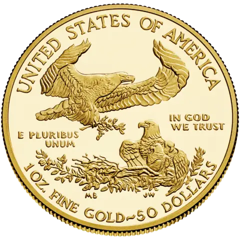 Moeda de Dólar Americano de USD $50, denominada American Gold Eagle