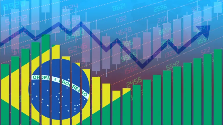 Holograma de gráficos sobreposto com a bandeira do Brasil