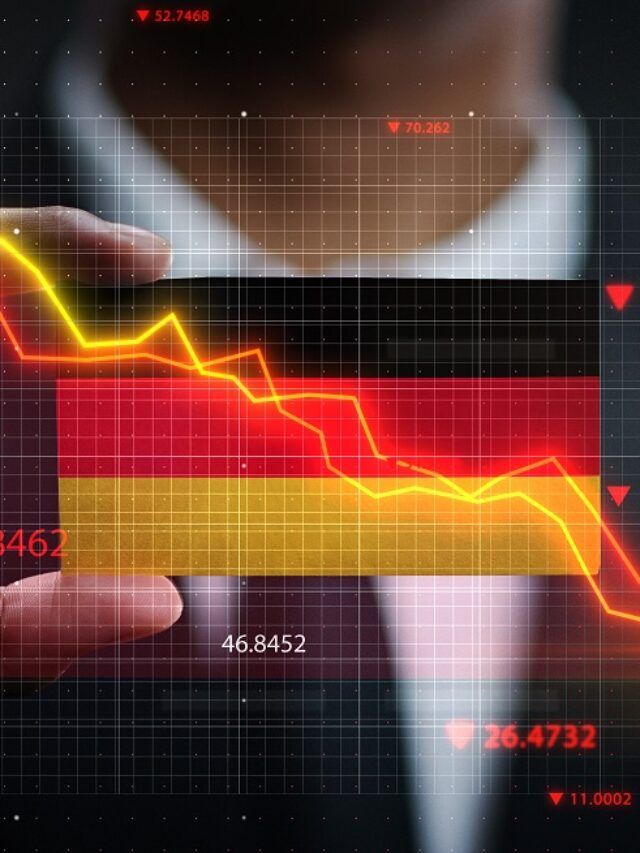 Graph,Falling,Down,In,Front,Of,Germany,Flag.,Crisis,Concept