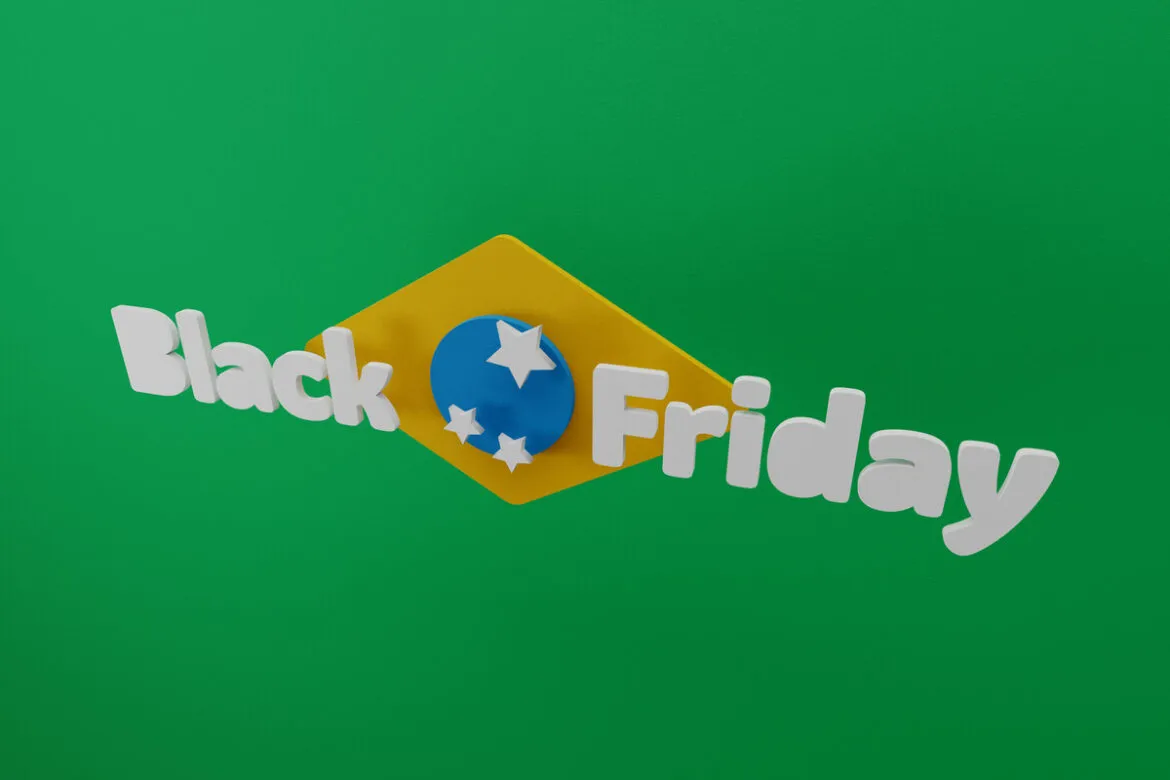 Uma arte que mistura a bandeira do Brasil com a palavra Black Friday em destaque