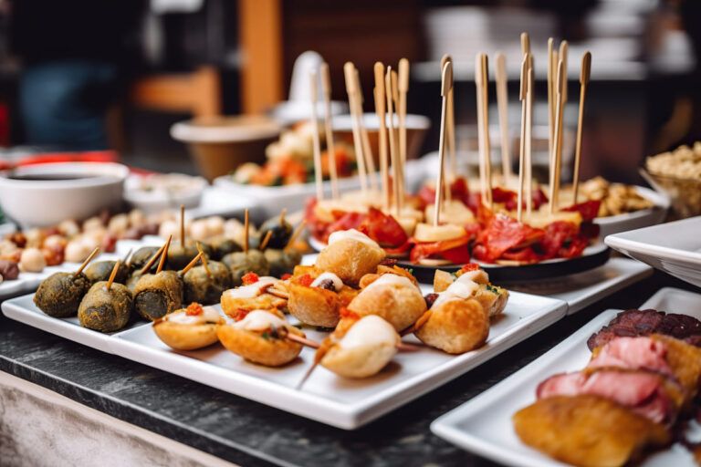 Imagem mostra exemplos de Tapas, comida típica da Espanha.