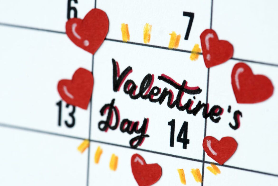 Lembrete do calendário de Valentine's Day