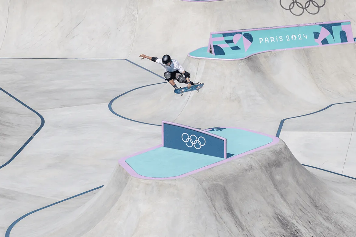 Luigi Cini, atleta de Skate Park, no circuito das Olimpíadas de Paris 2024