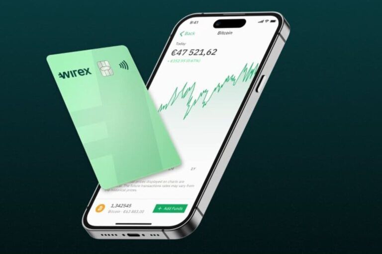 Conta internacional Wirex pelo celular ao lado de seu cartão de débito. Crédito: Reprodução de X