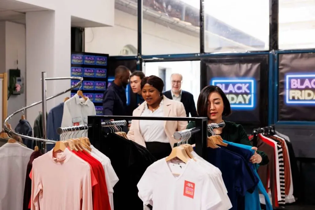 Clientes na loja de roupas.