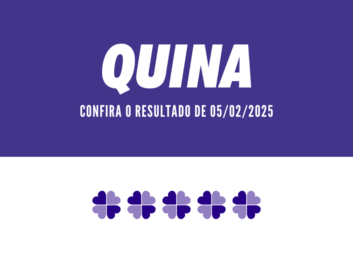 Resultado da Quina 6650: veja os números sorteados desta quarta-feira, 05/02/2025, com prêmio estimado em R$ 4,5 milhões.