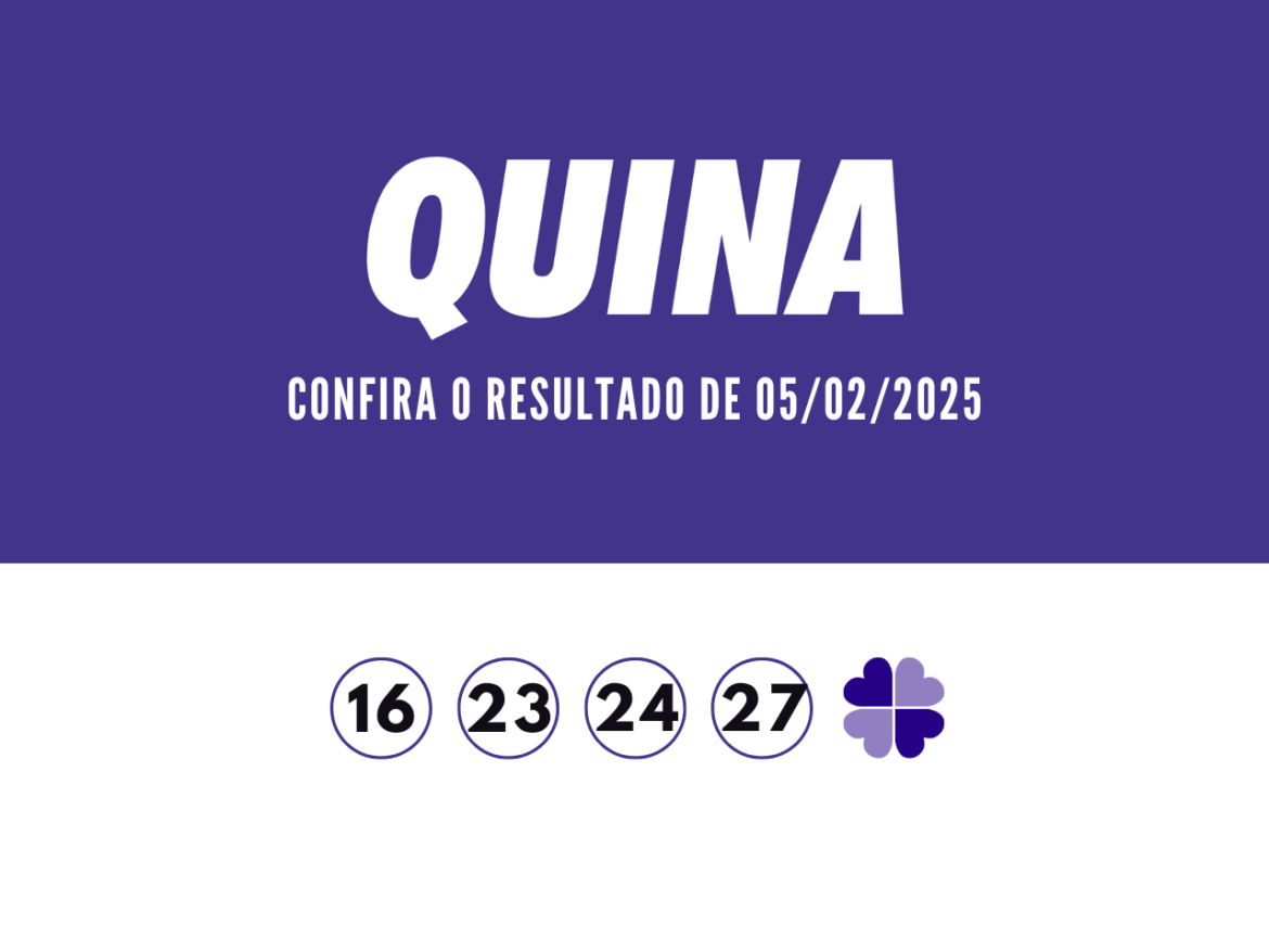 Resultado da Quina 6650 desta quarta-feira (05) - Números sorteados 16 - 23 - 24 - 27 - 48