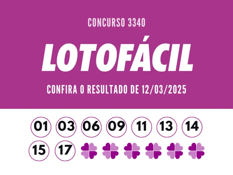 Resultado Lotofácil hoje, quarta-feira (12), concurso 3340 - números sorteados: 01 - 03 - 06 - 09 - 11 - 13 - 14 - 15 - 17 - 19 - 21 - 22 - 23 - 24 - 25